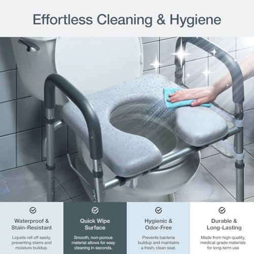Asiento Elevado para Inodoro Zaxbo para Personas Mayores, Ajustable en Ancho y Altura, con Asas, Soporta hasta 400 lbs, [Gris] - imagen 5