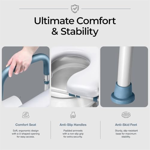 Asiento Elevado para Inodoro Zaxbo para Personas Mayores, Ajustable en Ancho y Altura, con Asas, Soporta hasta 400 lbs, [Gris] - imagen 6