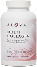 Cápsulas de Colágeno Múltiple Hidrolizado Alaya Naturals - Tipo I, II, III, V, X de Colágeno de Res, Pollo y Marino con MSM + GC (120 Cápsulas) - imagen 1