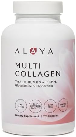 Cápsulas de Colágeno Múltiple Hidrolizado Alaya Naturals - Tipo I, II, III, V, X de Colágeno de Res, Pollo y Marino con MSM + GC (120 Cápsulas) - imagen 1