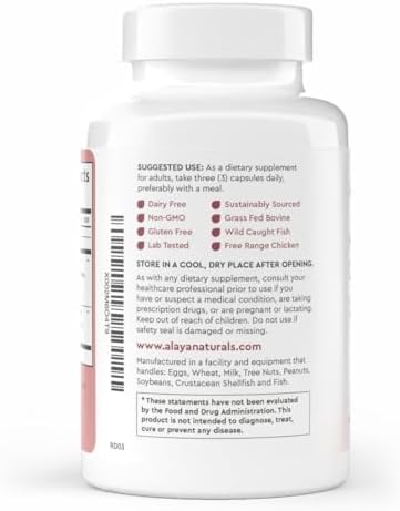 Cápsulas de Colágeno Múltiple Hidrolizado Alaya Naturals - Tipo I, II, III, V, X de Colágeno de Res, Pollo y Marino con MSM + GC (120 Cápsulas) - imagen 3