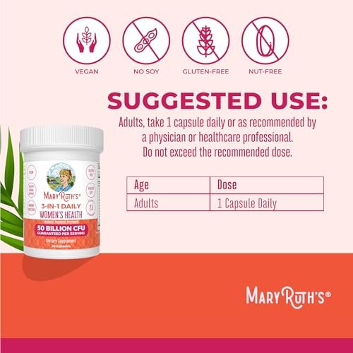 Probioticos Diarios 3 en 1 MARYRUTH'S para Mujeres | Soporte Hormonal y Salud Digestiva | 50 Mil Millones CFU | Vegano | 30 Cápsulas - imagen 3