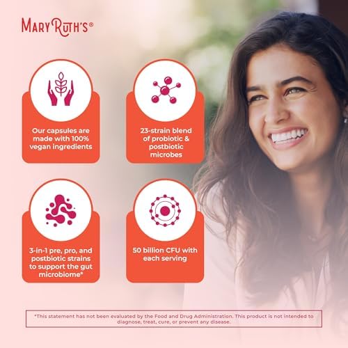 Probioticos Diarios 3 en 1 MARYRUTH'S para Mujeres | Soporte Hormonal y Salud Digestiva | 50 Mil Millones CFU | Vegano | 30 Cápsulas - imagen 6