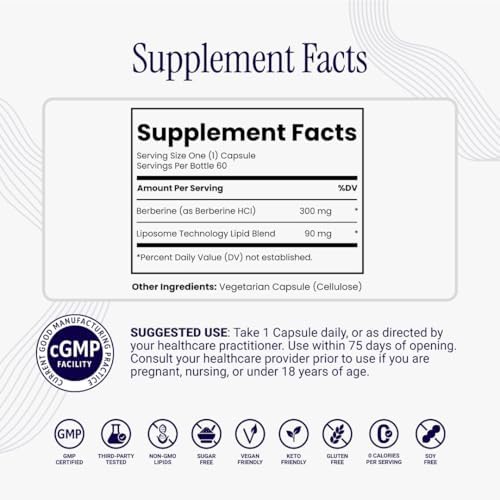 Cápsulas de Berberina Liposomal Rho Nutrition - Suplemento de Alta Absorción para Apoyar la Inmunidad, Salud Digestiva y Metabólica (60 Cápsulas) - imagen 3