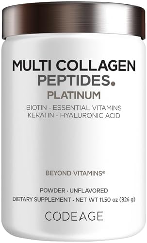 Codeage Multi Colágeno para Mujeres y Hombres con Biotina 10000mcg, Proteína, Ácido Hialurónico y Vitaminas - Crema de Café Sin Sabor 11.5oz - imagen 1