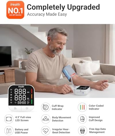 Monitor de Presión Arterial iHealth Track Pro para Brazo, Pantalla LED de Visión Completa, Detección de Cuerpo y Manguito, Compatible con iOS y - imagen 2