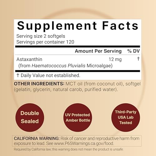 NatureBell Astaxantina Máxima Potencia 12mg, 240 Cápsulas Blandas - Suministro para 4 Meses - Antioxidante Natural de Microalgas Haematococcus - imagen 2