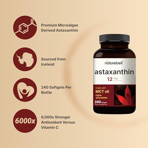 NatureBell Astaxantina Máxima Potencia 12mg, 240 Cápsulas Blandas - Suministro para 4 Meses - Antioxidante Natural de Microalgas Haematococcus - imagen 3