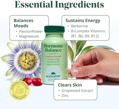 Semaine Balance Hormonal – Piel más clara, mejor estado de ánimo, sueño profundo y hormonas felices. Cápsulas veganas sin hormonas, apoyo - imagen 4