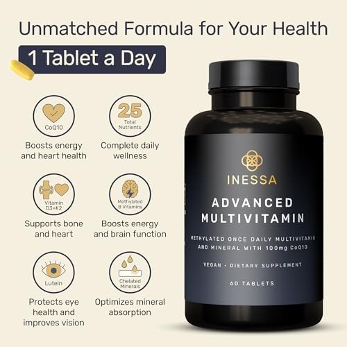 Inessa Multivitamínico Metilado para Hombres y Mujeres - Multivitaminas Naturales Diarias con CoQ10 100mg, Vitaminas D3, K2, A, Complejo B, Ácido - imagen 2