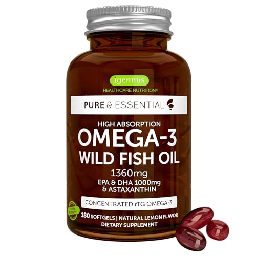 Igennus Omega 3 Triglicéridos Ultra Puro rTG Aceite de Pescado Salvaje 1360mg, Certificado IFOS, EPA DHA 1000mg + Astaxantina, No GMO, 180 Cápsulas - imagen 1