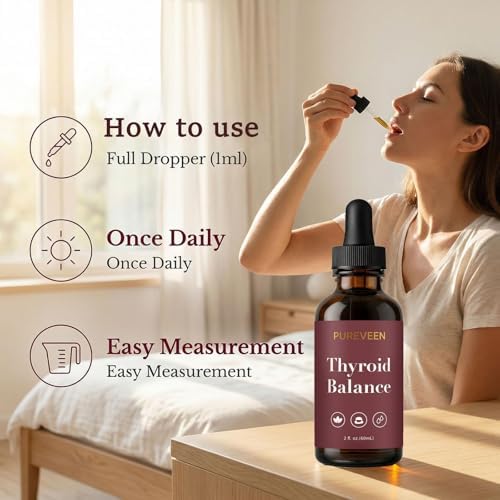 Pureveen Balance de Tiroides, Gotas de Soporte para Mujeres, Suplemento Líquido con Cardo Mariano, Selenio, Zinc y Magnesio, 60ML - imagen 3