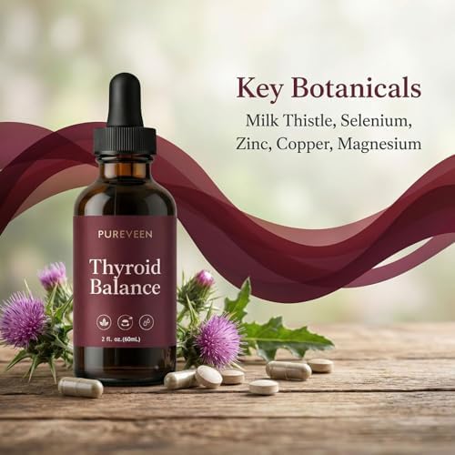 Pureveen Balance de Tiroides, Gotas de Soporte para Mujeres, Suplemento Líquido con Cardo Mariano, Selenio, Zinc y Magnesio, 60ML - imagen 5