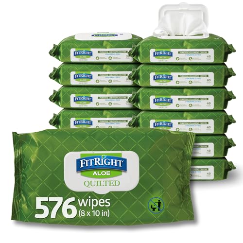 Toallitas de Limpieza Personal FitRight Aloe, Pesadas y Acolchadas, Sin Fragancia, 576 Piezas, 8 x 12 Pulgadas, Toallitas para Incontinencia Adulto - imagen 2