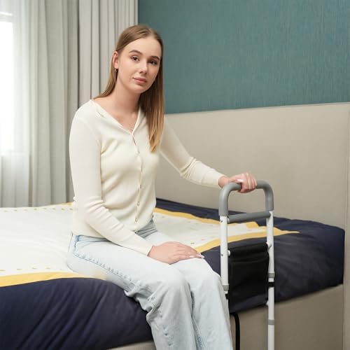 Barandales para Cama YrHeiper para Adultos Mayores - Barandilla Ajustable de Asistencia para Prevención de Caídas, con Pierna de Soporte y Bolsa de - imagen 2