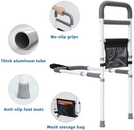 Barandales para Cama YrHeiper para Adultos Mayores - Barandilla Ajustable de Asistencia para Prevención de Caídas, con Pierna de Soporte y Bolsa de - imagen 4