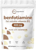 Suplemento de Vitamina B1 Benfotiamina 600mg por Porción, 240 Softgels de Aceite de Coco | Vitaminas B Bioactivas, Sin OGM, Libre de Soja - imagen 1
