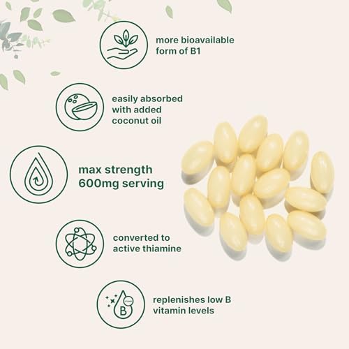 Suplemento de Vitamina B1 Benfotiamina 600mg por Porción, 240 Softgels de Aceite de Coco | Vitaminas B Bioactivas, Sin OGM, Libre de Soja - imagen 4