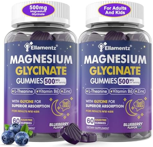 Gomitas de Magnesio Glicinato 500mg/250mg para Adultos, Niños y Adolescentes, Sin Azúcar, Suplemento Calmante para Dormir, con L-Teanina, Glicina y - imagen 1