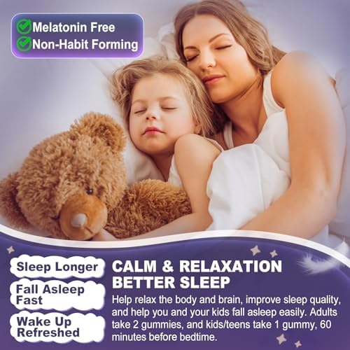 Gomitas de Magnesio Glicinato 500mg/250mg para Adultos, Niños y Adolescentes, Sin Azúcar, Suplemento Calmante para Dormir, con L-Teanina, Glicina y - imagen 3