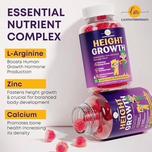 Gomitas para el Crecimiento de Altura para Niños y Adolescentes - Calcio, Vitamina D3 + K2, Zinc, Magnesio, L-Arginina, Vitamina C - Suplemento - imagen 2