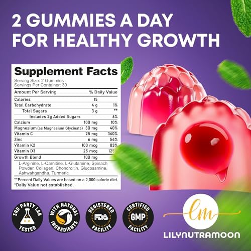Gomitas para el Crecimiento de Altura para Niños y Adolescentes - Calcio, Vitamina D3 + K2, Zinc, Magnesio, L-Arginina, Vitamina C - Suplemento - imagen 7