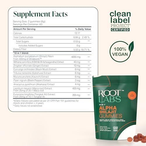 Gomitas ROOT LABS 10 en 1 de Shilajit Alpha | 4000 mg de Shilajit Himalayo puro con Tongkat Ali y raíz de Maca | Para hombres y mujeres | Tecnología - imagen 8
