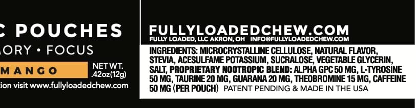 Pouches Nootrópicos Fully Loaded Alpha Fuel (Mango Fuel) - 5 latas, 15 pouches por lata - Pouches energéticos con cafeína y mezcla nootrópica - imagen 5