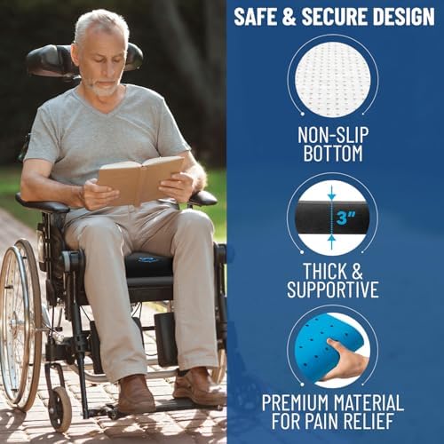 Cojín de Silla de Ruedas Everlasting Comfort con Gel de Memoria - Alivio de Presión y Confort para Adultos y Personas Mayores - Funda Antideslizante - imagen 4