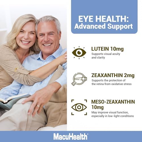 Suplemento de Vitaminas para los Ojos MacuHealth Plus+ para Adultos - Suministro para 90 Días con Luteína, Zeaxantina y Meso-Zeaxantina - Sin Sabor - imagen 5