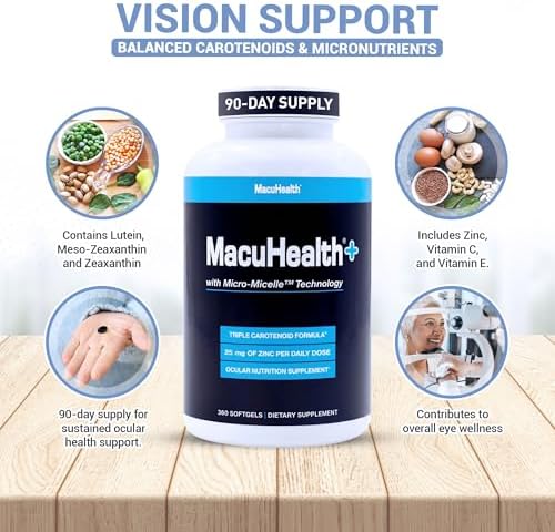 Suplemento de Vitaminas para los Ojos MacuHealth Plus+ para Adultos - Suministro para 90 Días con Luteína, Zeaxantina y Meso-Zeaxantina - Sin Sabor - imagen 6