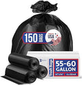 Bolsas de Basura de 55-60 Galones Resistentes - Paquete de 150 Bolsas Grandes - Forros de Basura Negros Comerciales - Hecho en EE. UU. - imagen 1
