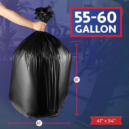 Bolsas de Basura de 55-60 Galones Resistentes - Paquete de 150 Bolsas Grandes - Forros de Basura Negros Comerciales - Hecho en EE. UU. - imagen 2