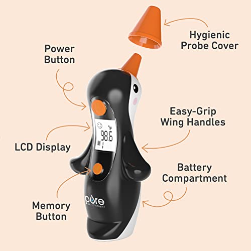 Termómetro de oído Pure Enrichment® PureBaby® Pingüino - Tecnología InstaRead™, pantalla LCD retroiluminada, 10 configuraciones de memoria, lectura - imagen 4