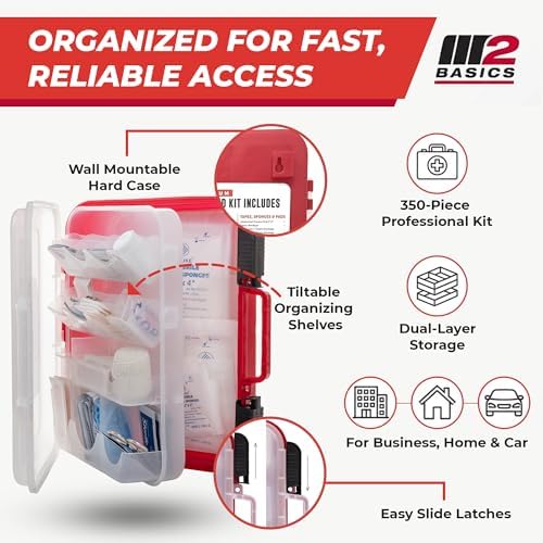 Kit de ros Auxilios M2 BASICS de 350 Piezas, Estuche Duro Montable en Pared con Compartimentos de Doble Capa para Oficina, Casa, Auto y Almacén - imagen 2