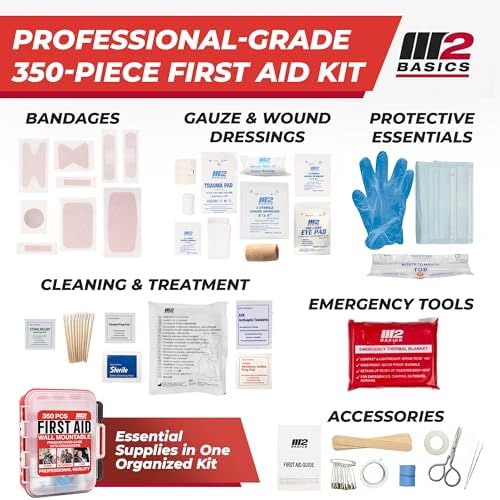 Kit de ros Auxilios M2 BASICS de 350 Piezas, Estuche Duro Montable en Pared con Compartimentos de Doble Capa para Oficina, Casa, Auto y Almacén - imagen 3