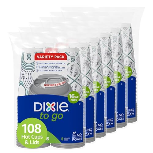 Vasos de Papel Dixie To Go con Tapa, 16 oz, 108 Piezas (6 paquetes de 18), Vasos Desechables Aislados para Bebidas Calientes o Frías para Llevar - imagen 2