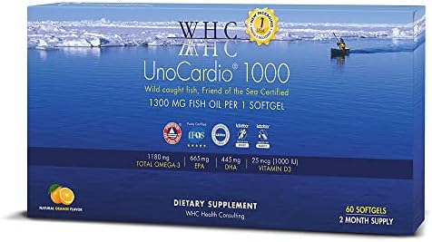 WHC UnoCardio 1000 Aceite de Pescado, 1300 mg de Triglicéridos Puros con Omega-3, 60 Cápsulas Blandas de Naranja Natural - imagen 1