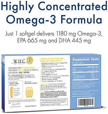 WHC UnoCardio 1000 Aceite de Pescado, 1300 mg de Triglicéridos Puros con Omega-3, 60 Cápsulas Blandas de Naranja Natural - imagen 2