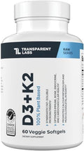 Transparent Labs Vitamina D3 K2 - Suplemento de Vitamina D y K2 para Hombres y Mujeres, Vegano, 5000 IU para Huesos, Inmunidad y Salud General - 60 - imagen 1