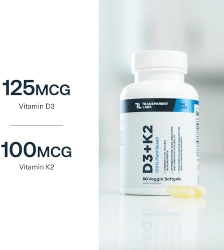 Transparent Labs Vitamina D3 K2 - Suplemento de Vitamina D y K2 para Hombres y Mujeres, Vegano, 5000 IU para Huesos, Inmunidad y Salud General - 60 - imagen 5