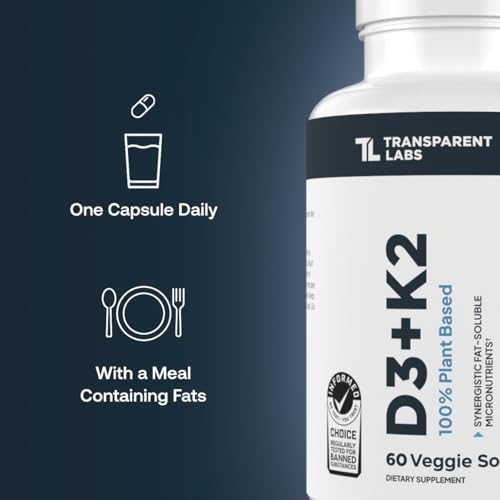 Transparent Labs Vitamina D3 K2 - Suplemento de Vitamina D y K2 para Hombres y Mujeres, Vegano, 5000 IU para Huesos, Inmunidad y Salud General - 60 - imagen 6