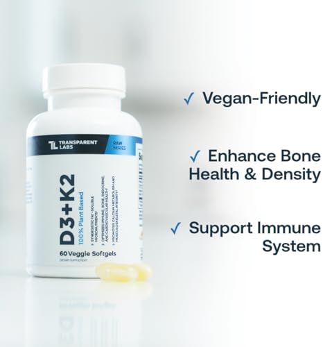 Transparent Labs Vitamina D3 K2 - Suplemento de Vitamina D y K2 para Hombres y Mujeres, Vegano, 5000 IU para Huesos, Inmunidad y Salud General - 60 - imagen 7