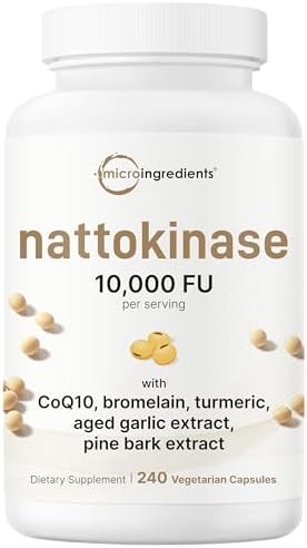 Micro Ingredients Nattokinasa 10,000 FU por Porción (Extracto Natural de Natto), 240 Cápsulas Vegetarianas | Con CoQ10, Cúrcuma, Ajo Envejecido y - imagen 1