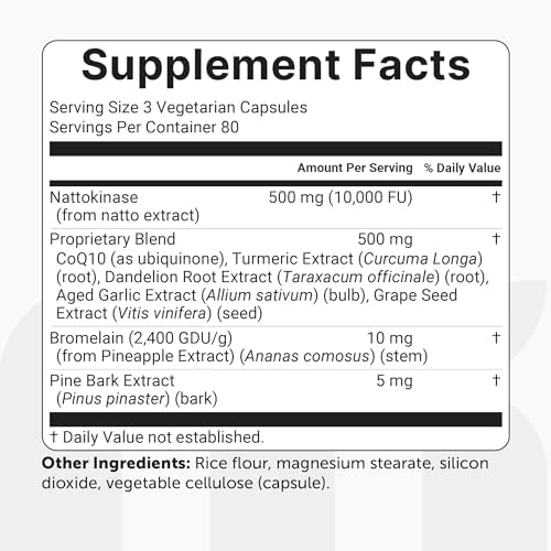 Micro Ingredients Nattokinasa 10,000 FU por Porción (Extracto Natural de Natto), 240 Cápsulas Vegetarianas | Con CoQ10, Cúrcuma, Ajo Envejecido y - imagen 6