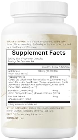 Micro Ingredients Nattokinasa 10,000 FU por Porción (Extracto Natural de Natto), 240 Cápsulas Vegetarianas | Con CoQ10, Cúrcuma, Ajo Envejecido y - imagen 8
