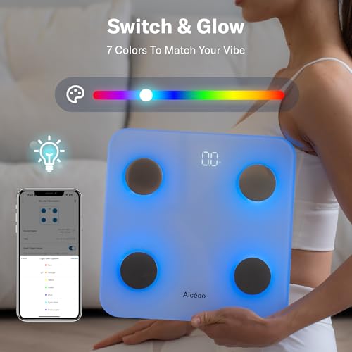 Báscula Digital Alcedo Smart de Grasa Corporal, con BMI, Porcentaje de Grasa, Masa Muscular, Cambio de Color, Capacidad de 400 lb, Bluetooth - imagen 3