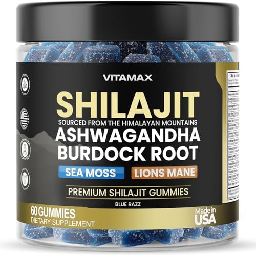 Gomitas de Shilajit Puro, Musgo Marino, Ashwagandha, 105+ Minerales Traza – Raíz de Bardana Orgánica & Hongo Lion's Mane - Sabor Blue Razz – Veganas - imagen 1