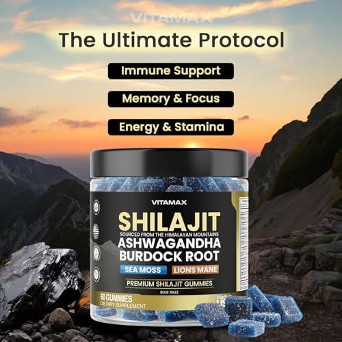 Gomitas de Shilajit Puro, Musgo Marino, Ashwagandha, 105+ Minerales Traza – Raíz de Bardana Orgánica & Hongo Lion's Mane - Sabor Blue Razz – Veganas - imagen 2