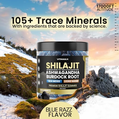 Gomitas de Shilajit Puro, Musgo Marino, Ashwagandha, 105+ Minerales Traza – Raíz de Bardana Orgánica & Hongo Lion's Mane - Sabor Blue Razz – Veganas - imagen 3